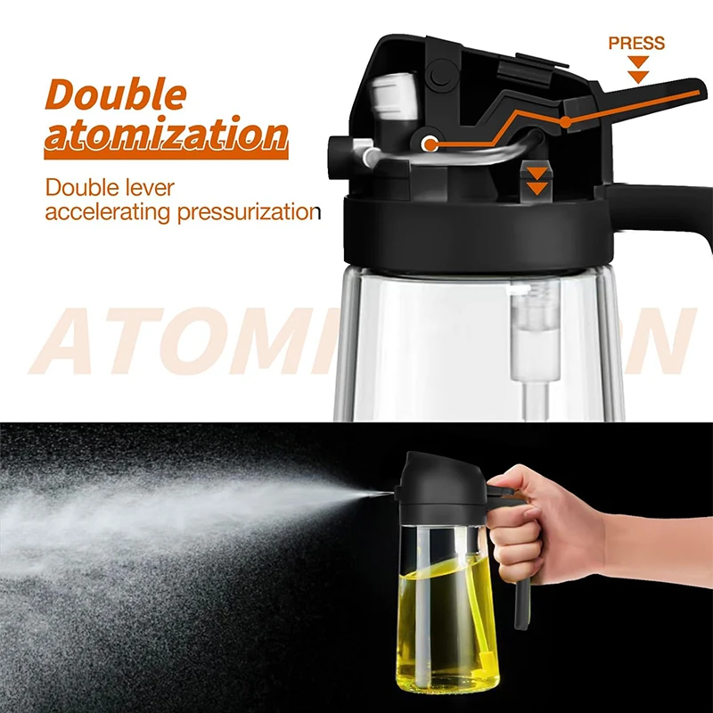 470ML 2 in 1 Olive Oil Dispenser Oil Sprayer Glass Olive Dispenser Bottle with Pourer Bottle for Salad BBQ