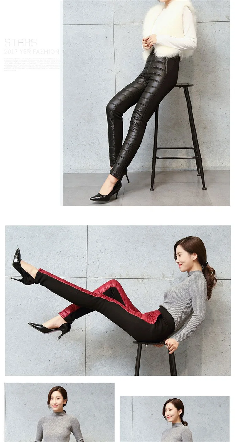 Women Warm Down Cotton Pencil Pants Patchwork High Waist Stretch Velvet Sweatpants Female Casual Skinny Snow Winter Trousers 6XL