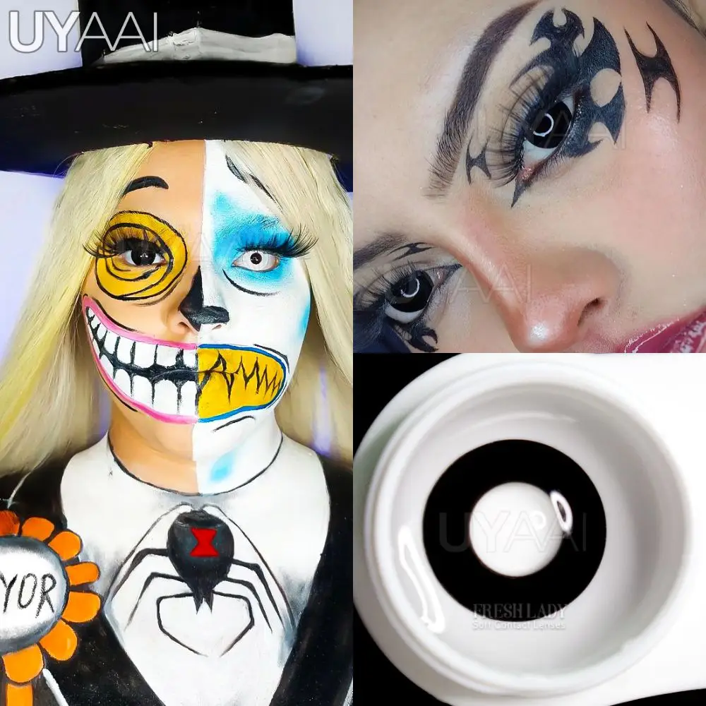 White Eyes Cosplay Lens Set for Halloween - Includes Contacts, Tweezers, and Case