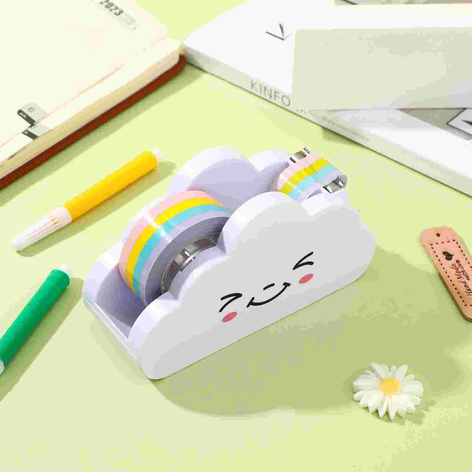 Portable Creative Practical Stationery Supply Lovely Desk Tape Dispenser with Rainbow Tape Rainbow Tape with Tape Dispenser