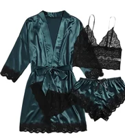 Pyjama Sexy pour femmes, chemises de nuit, Lingerie, short, 4 pièces, Camisole en dentelle, ensemble pyjama, Robe de maison, vêtements de loisirs 5