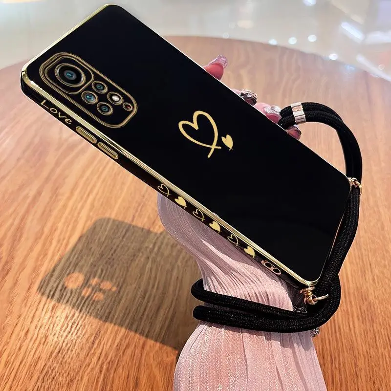 Custodia Per Telefono Con Placcatura Con Cordino Gemini Love Per Xiaomi Redmi Note 11 Pro Plus 12Pro Plus 11 11S 10 Pro 12 9S 8 Pro Cover