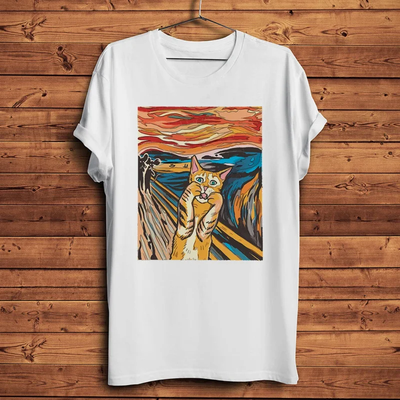 

Skric cat scream funny artistic Meow tshirt men homme breathable casual o-neck tee unisex streetwear Short Sleeve T shirt