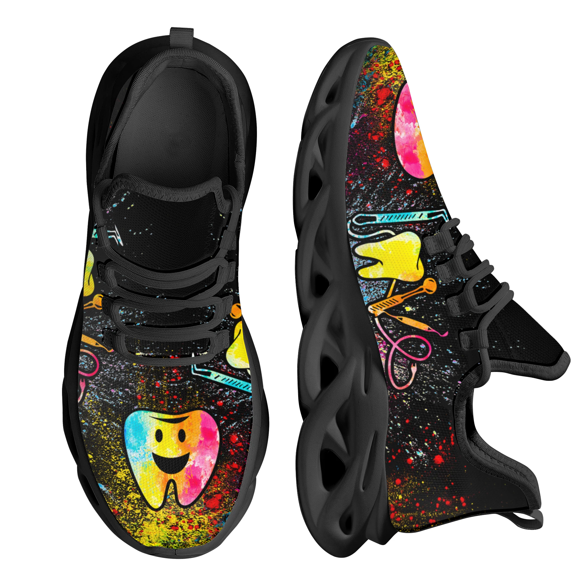 Medical Heartbeat Design Women Nursing Shoes Gradient Star Teeth Non-slip Soft Sole Sneakers Cozy Shock Absorption Flat Shoes