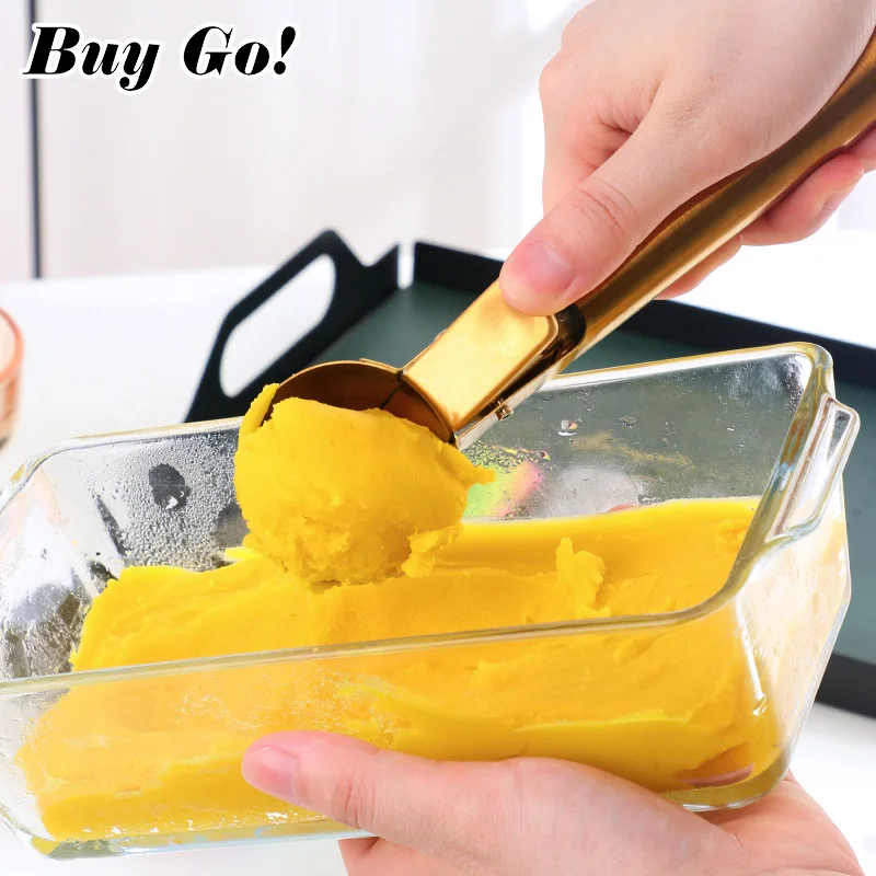 Ice Cream Scoops Stacks Stainless Steel Ice Cream Digger Non-Stick Fruit Ball Maker Watermelon Spoon Tool 1/2PCS ice cream scoop,ice shovel scoop,ice cube scoop
