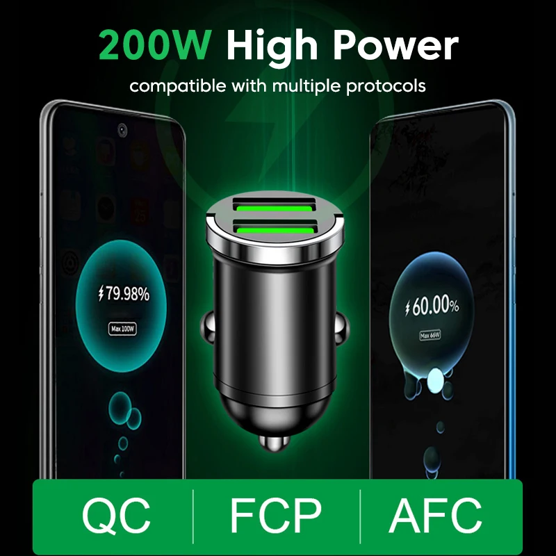 Olaf 200W Mini Car Charger Lighter Fast Charging For iPhone QC3.0 Dual USB Car Phone Charger Adapter For Xiaomi Samsung Huawei