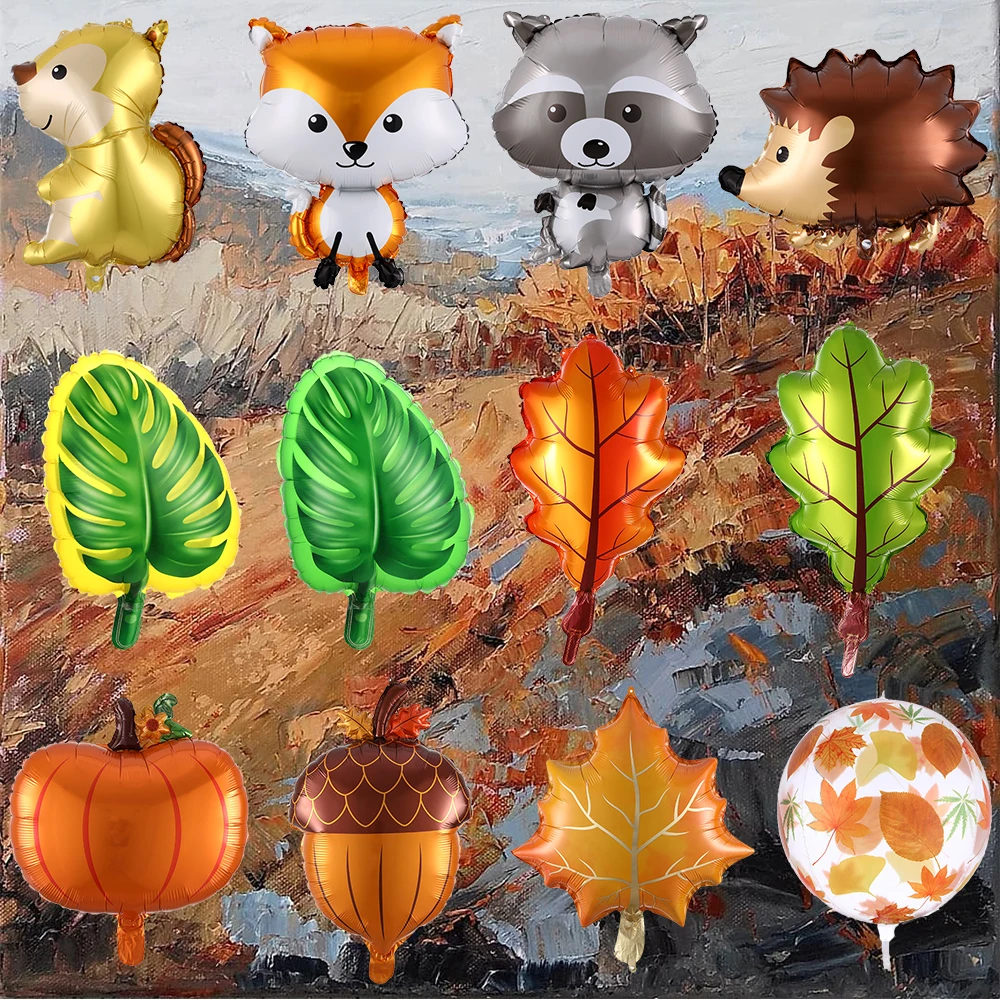 LIANRISES 10 Pezzi Ringraziamento Palloncini, Palloncino Foil Zucca, Decorazioni Autunno, Foglie D'Acero, Pini, Giorno Del Ringraziamento, Feste Di Compleanno, Natale, Halloween, E 10M Nastro