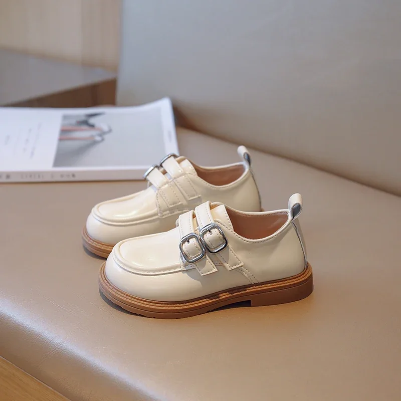 Leather shoes mary jane shoes girls flats Boys Uniform School Shoes Double Buckle Simple Black Spring Soft Casual Kids Fashion Girls Child Leather Shoes Classic