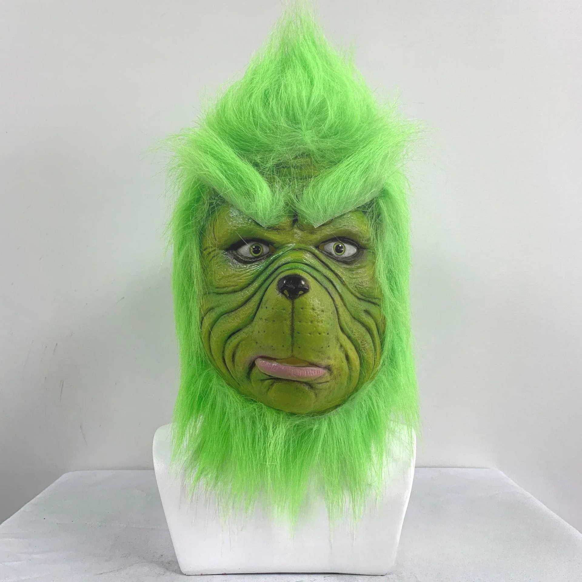 Grünhaarige Monster-Maske, grünes Fell, Monster, Cosplay-Maske, Halloween-Maske, Anime-Latex-Kopfbedeckung, Handschuh, grüne Grinch-Masken – Detail 7