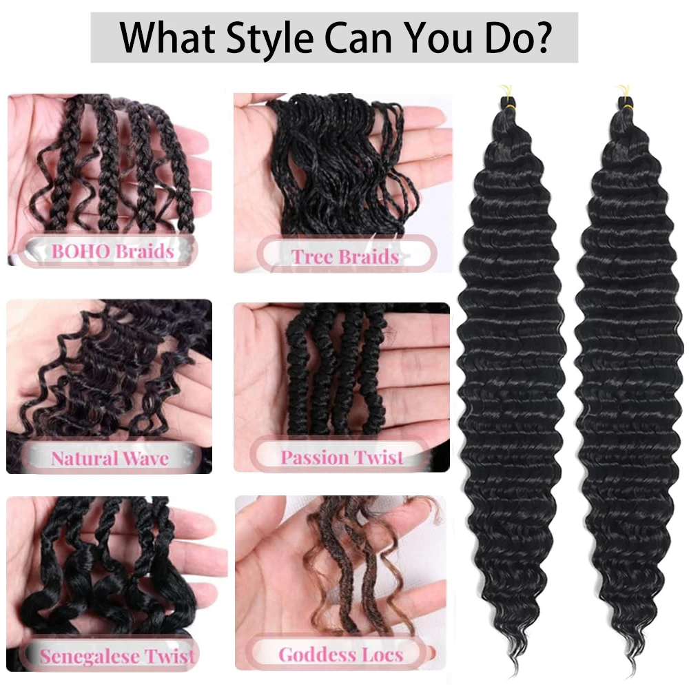 BATISI Ocean Wave 30 Inch 1 Pack Natural Black Deep Wave Wavy Braiding Hair Curly Crochet Hair For Black Women In Arabia | Whizz Hair Extensions