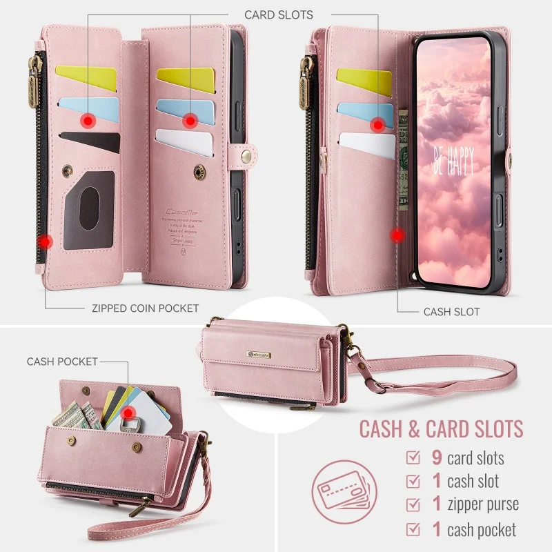 Crossbody Leather Wallet Phone Case For iPhone Air 17 Pro Max 17E 16 15 Plus 14 13 12 11 Wireless Charging Card Holder Cover Bag 3