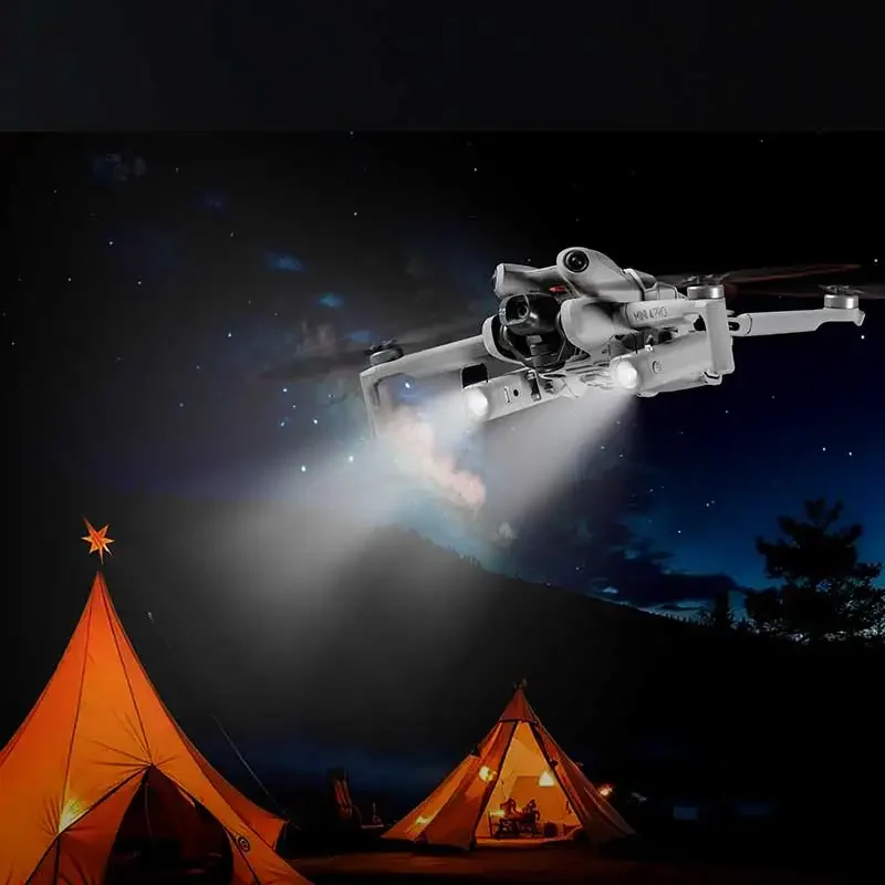 Projecteur LED rechargeable pour DJI Mini 4 Pro, fixation sécurisée et design compact pour vol de nuit.