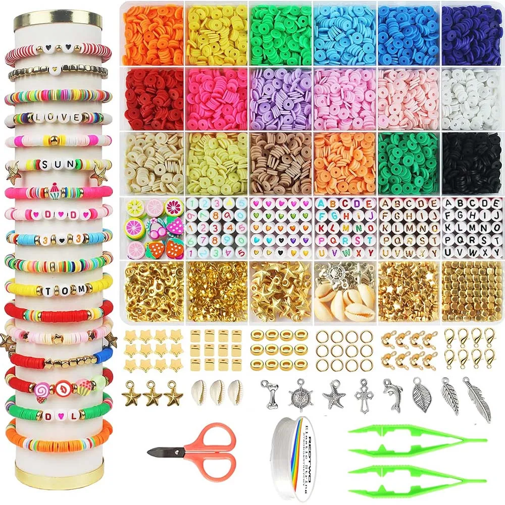 

5100 Clay Beads Bracelet Making Kit, Flat Preppy Beads for Friendship Jewelry Making,Polymer Heishi Beads with Charms Gifts