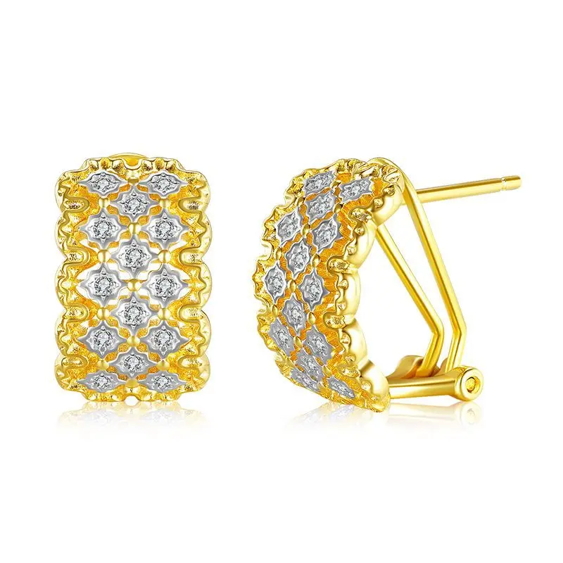 

Italian Textured Carved Diamond Inlaid Metal Hollow Earrings with Retro Palace Style Light Luxury Premium Earrings