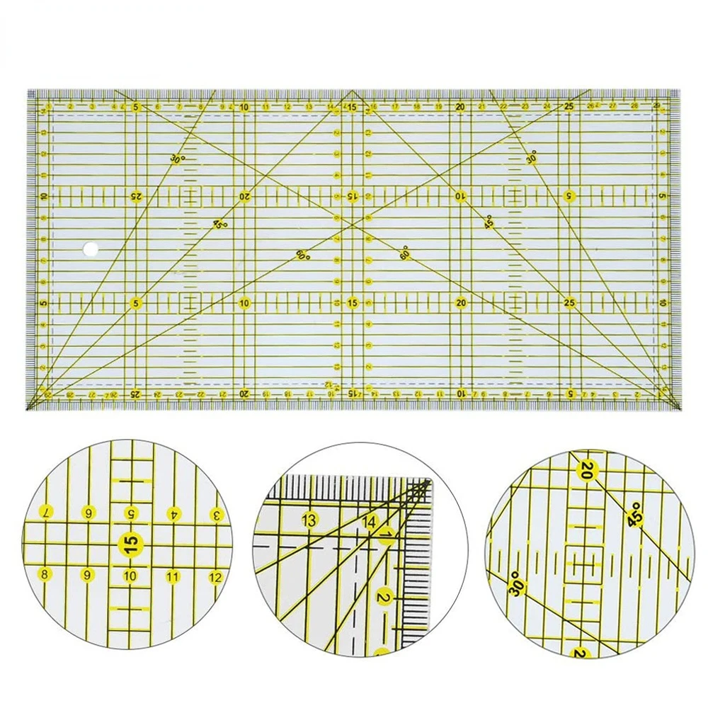 

15*30 Quilters Ruler with Double Colored and Grid Lines Patchwork Ruler Acrylic Sewing Ruler for Sewing Quilting Cutting Ruler