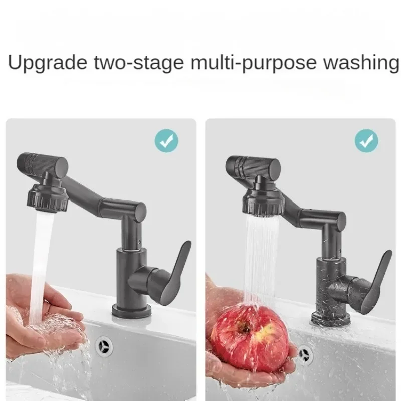 Mechanical Arm Universal Faucet Bathroom Kitchen Splashproof Faucet Bathroom Countertop Basin Hot and Cold Tap Accessorie