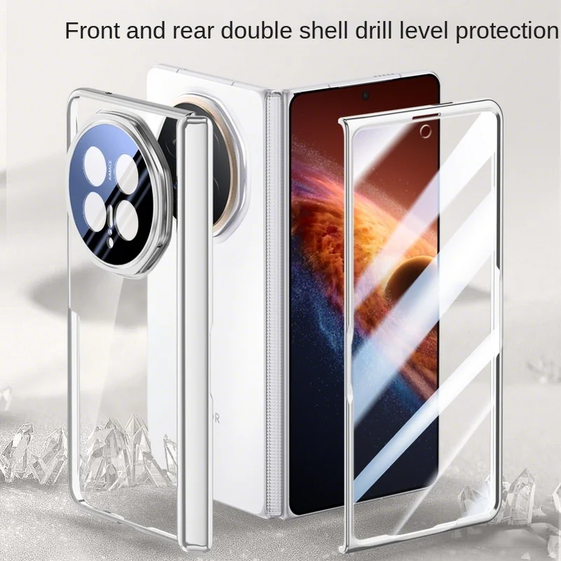 Clear Privacy Screen Tempered Glass Protector Case with All-Inclusive Spring Hinged Holder