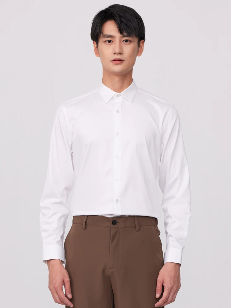 Men's Long Sleeve Slight Strech Solid Basic Dress Shirt Without Pocket Comfortable Slim-fit Classic Versatile Easy Care Shirts