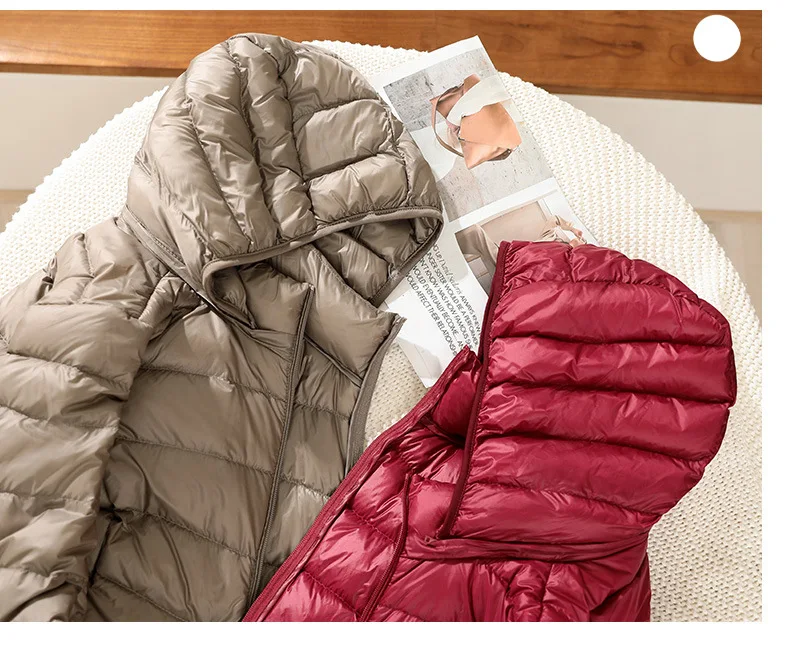 Winter Women Slim Down Coats Remove Hooded Parka Solid Color Female Long Light Thin Outerwear Lady Fashion Warm Puffer Jackets