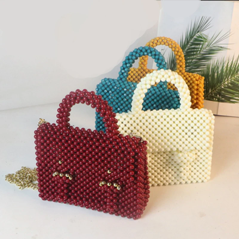 

Customized Retro Simple Handheld Wave Bolsos Mujer Women's New In Handag Design Versatile Work Celebrity Hand-woven Beaded Bag