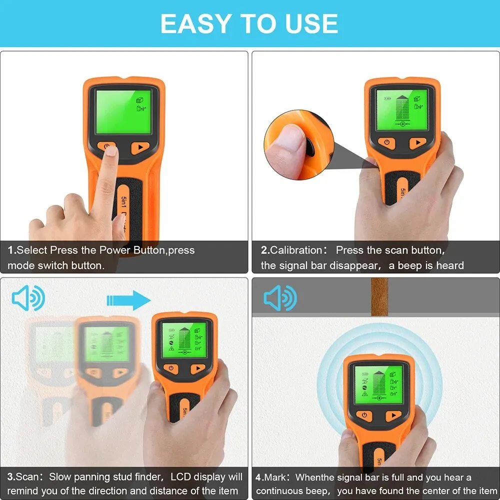 Stud Detector HW430 5in1 LCD Display Multifunctional Handheld for Wood AC Metal