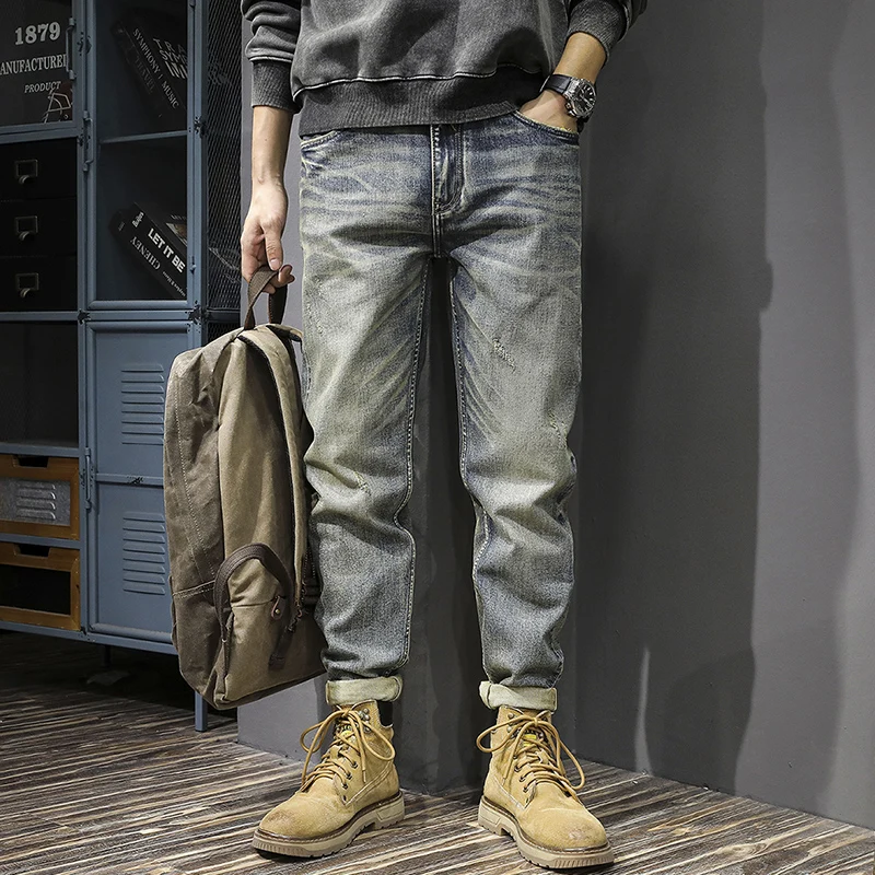 

Spring and fall trends with new denim jeans men's fashion brand stretch slim straight Haren tapered pants