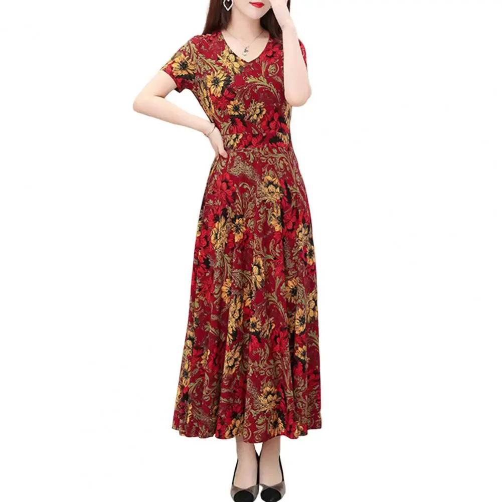 

Chic Summer Dress Colorfast Women Maxi Dress Flower Print Plus Size Colorful Lady Dress Keep Cooling