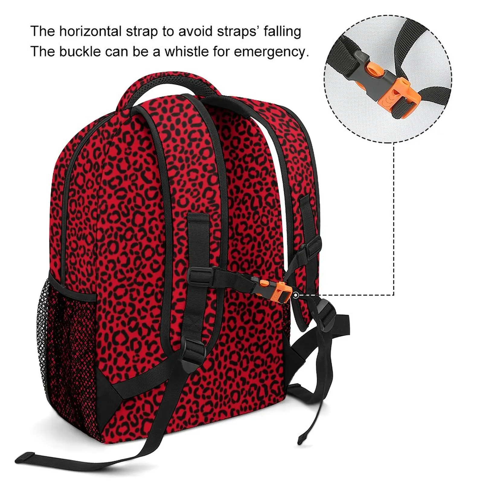 Red And Black Leopard Backpack Animal Fur Print Travel