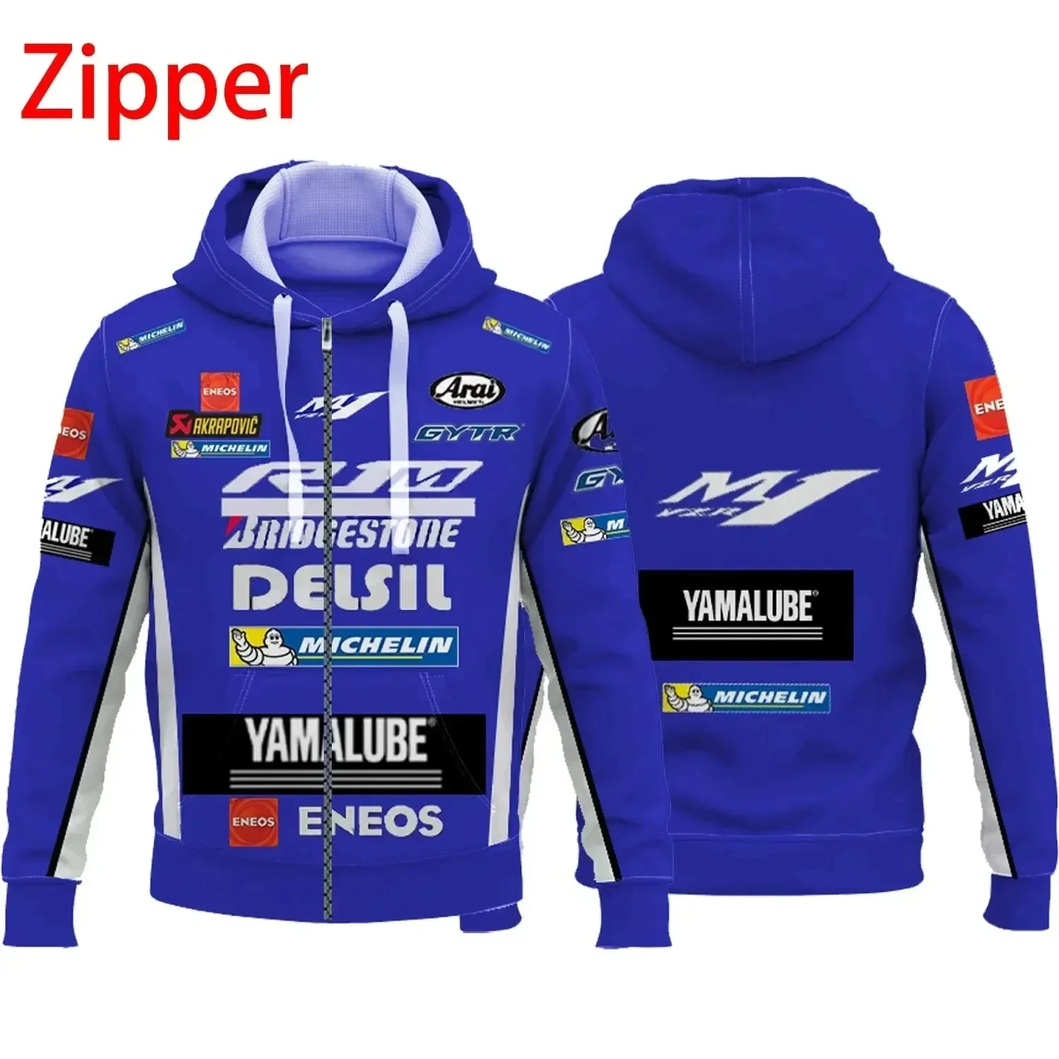 

New Blue M1 Men_s Hoodie Motorcycle Race Coat Casual and Popular Yamaha Zipper Sweater Men_s Pullove