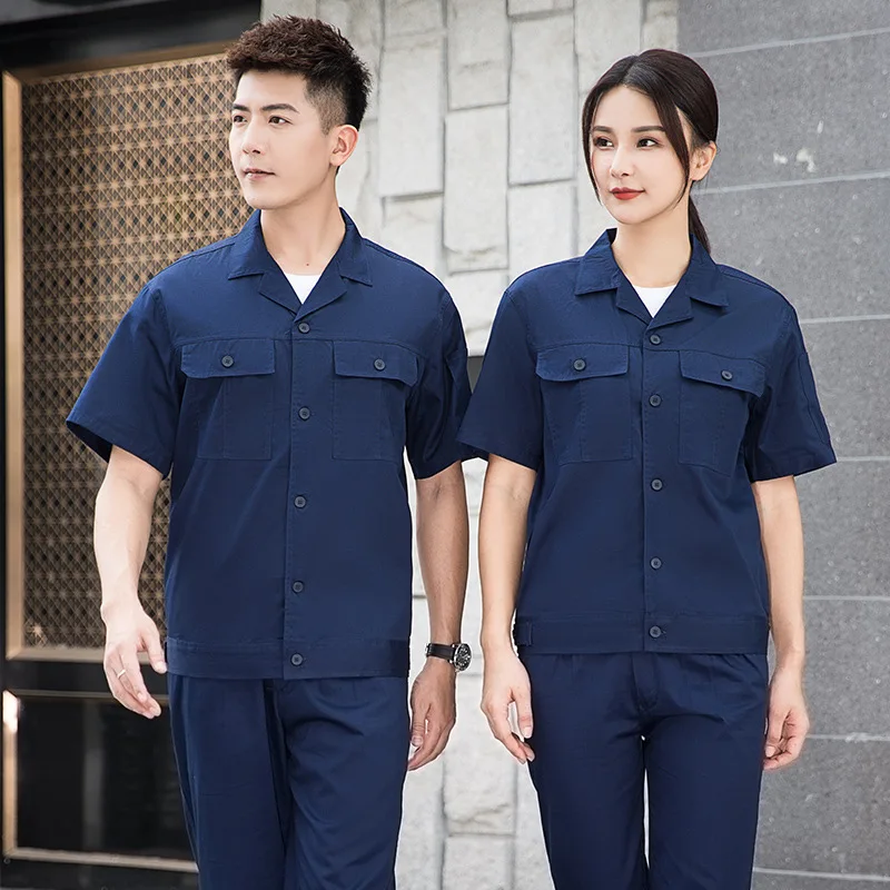 Summer button Work Clothing solid color cotton worker Uniforms short  sleeves breathable factory workshop Coverall repairman Suit - AliExpress