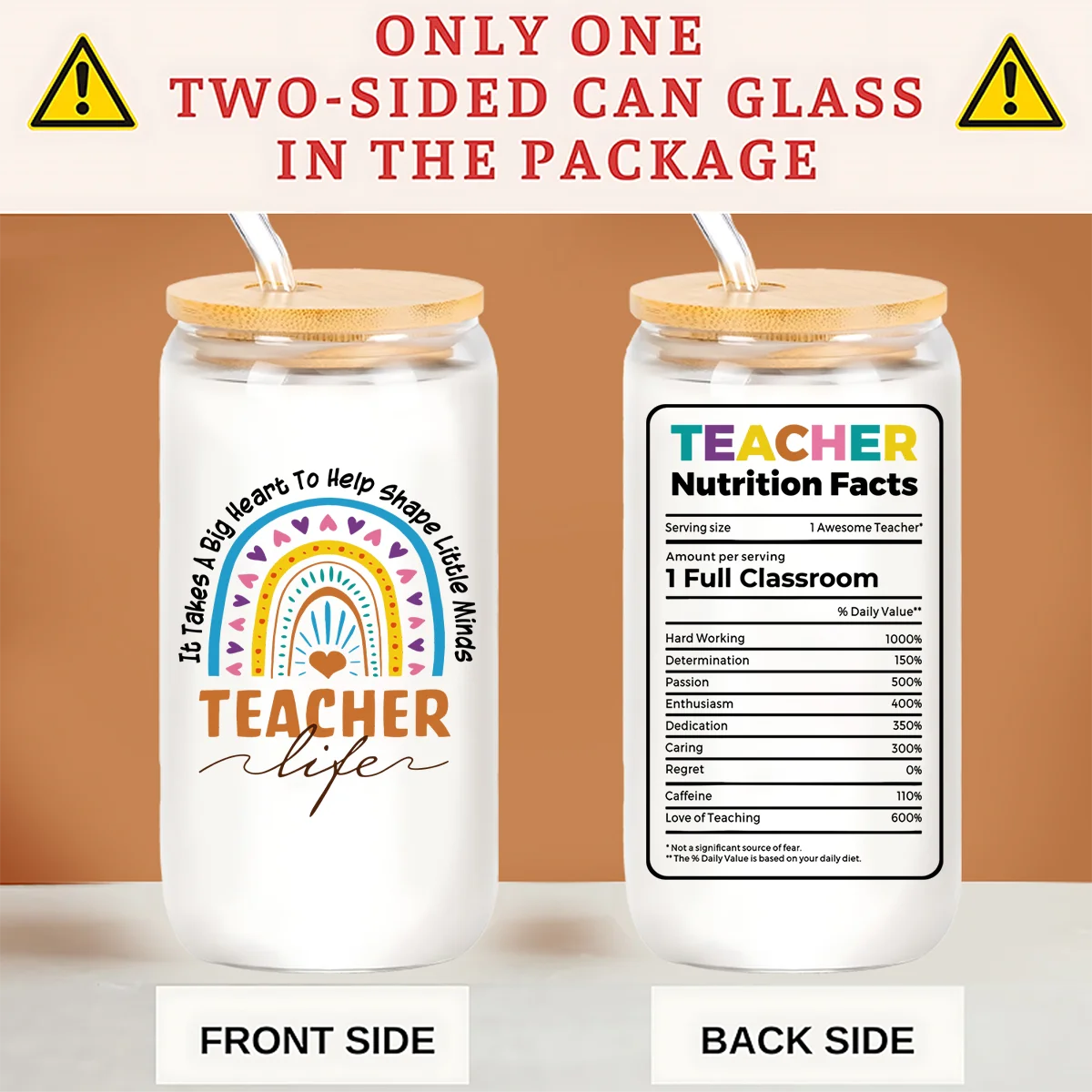 Teacher travel glass cup, teacher coffee cup, teacher Christmas gift, glass cup gift, cola coffee milk tea cup