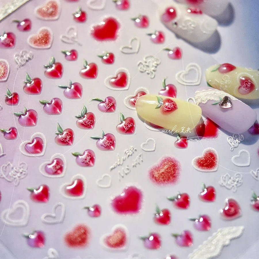 Jelly Halo Dyeing Valentine Red Love Peach Heart Crystal Soft Rilievo Autoadesivo Nail Art Stickers 3D Manicure Decalcomanie
