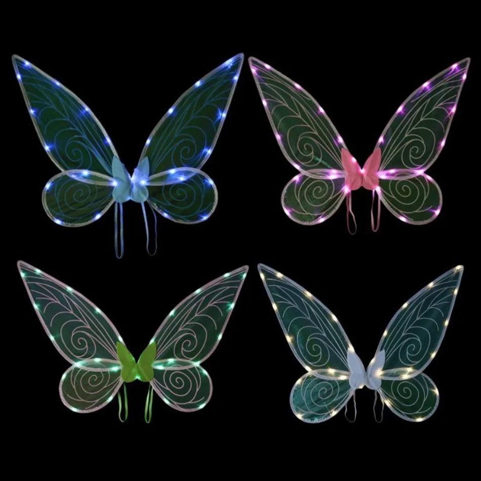 Dress Up Engelsflügel LED Feenflügel Schmetterling Paillettenflügel Leuchtende Elfenprinzessin Kostüm für Kinder Mädchen Weihnachten Geburtstagsfeier
