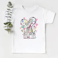 2024 Summer New Fashion Children's Clothing Girl Clothes 2 to 8 Years Disney Castle Print Cotton Short Sleeve Kids Tshirt 1