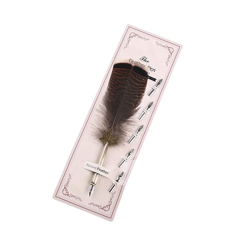 Elegant English Calligraphy Feather Dip Pen Stationery Gift Set with Quill and Fountain Pen
