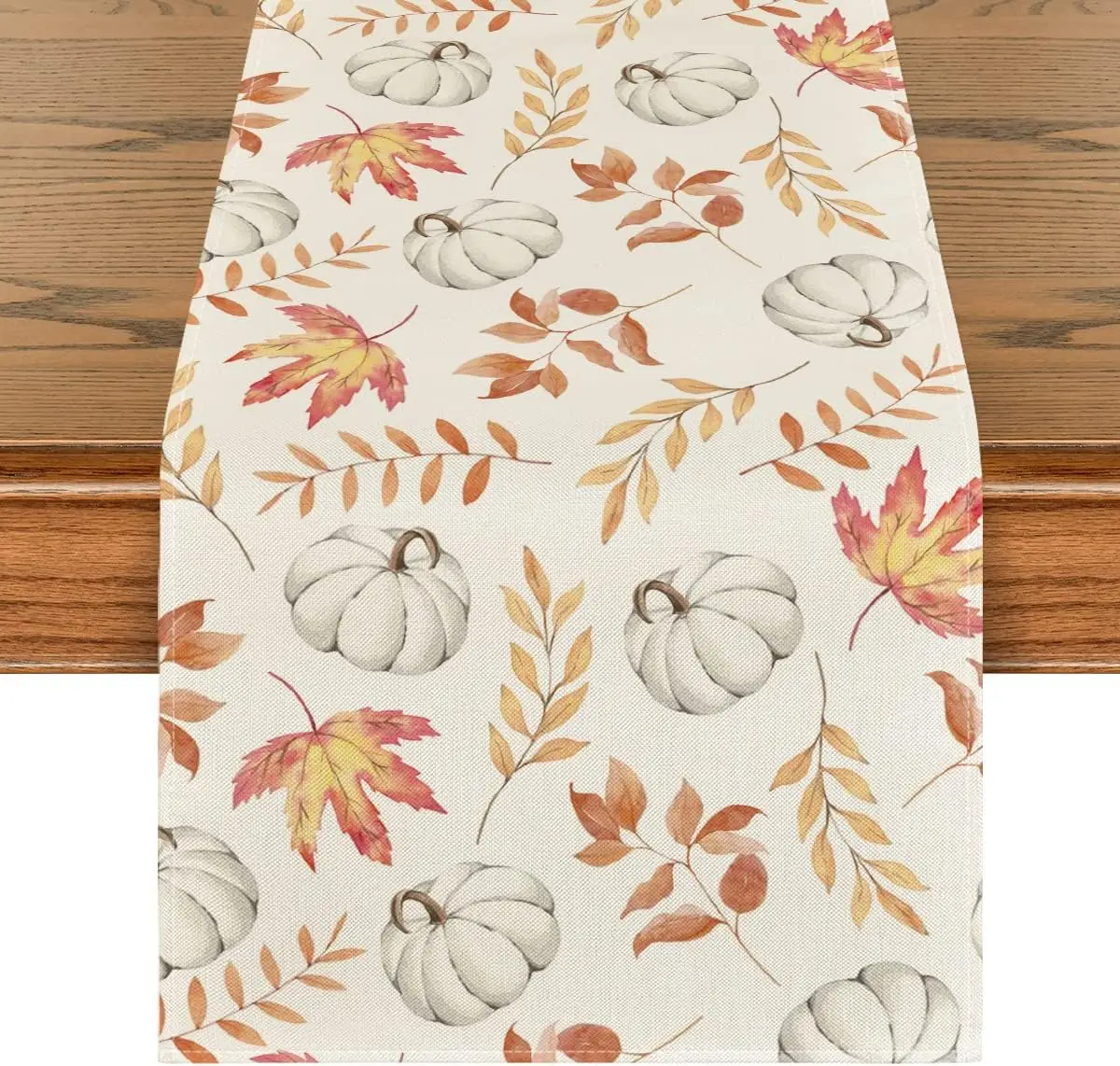 Fall Orange Pumpkins Maple Leaves Linen Table Runner Seasonal Autumn Thanksgiving Home Party Decor Kitchen Dining Table Decor 1