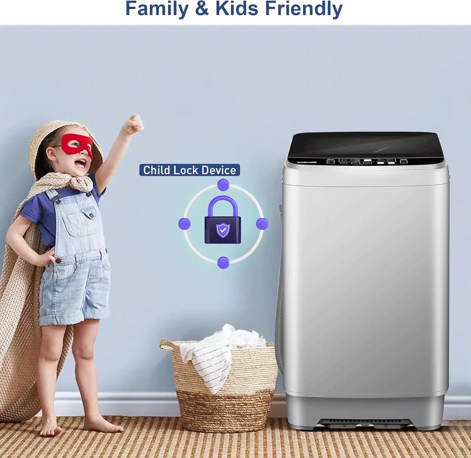 Washing Machine, Portable 25 LBS Full Washing Machine with LED Display & 10 Programs & 8 Water Levels Selections Drain Pump