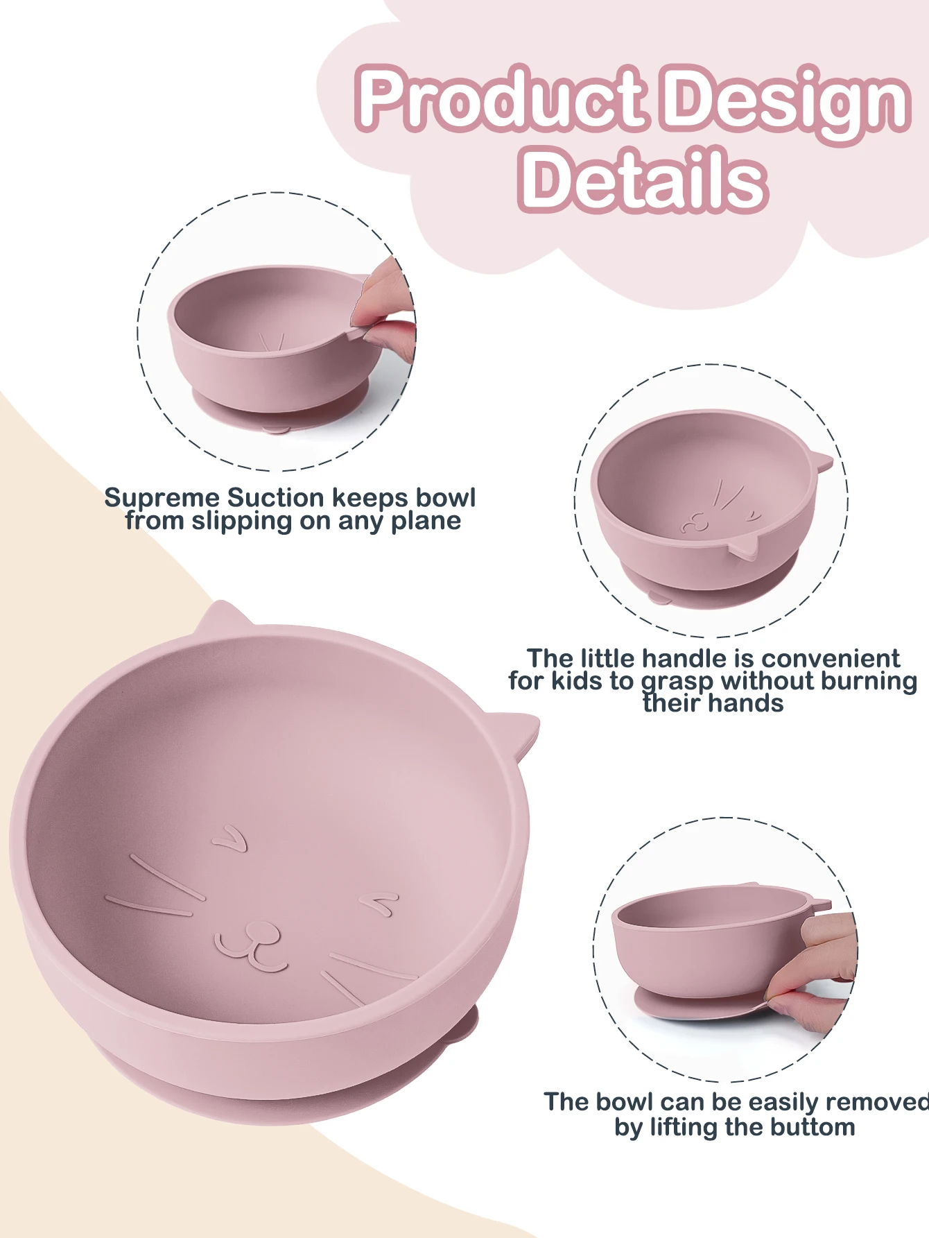 Description Picture 2 of itemTYRY HU Baby Silicone Suction Bowl Plate Feeding Spoons Food Tableware BPA Free Non-Slip Baby Dishes Food Feeding Bowl for Kids