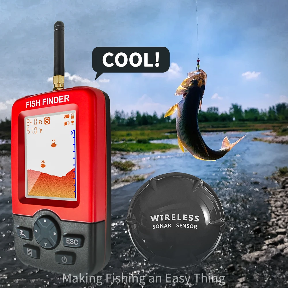 Description Picture 2 of itemSmart Portable Sonar Fish Finder Boat Depth Fishing Fish Finders Waterproof Handheld Wireless Fishing Finder Kayak Transducer De