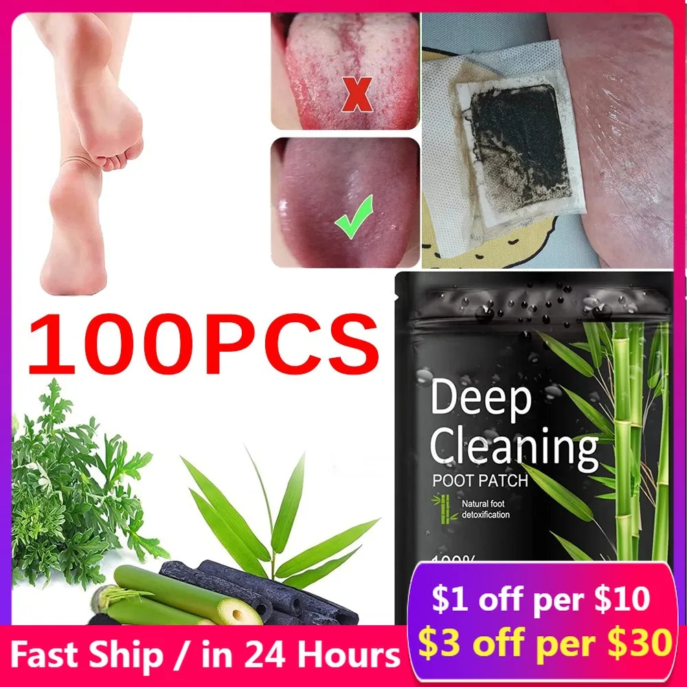 10100PCSDetoxFootPatchesPadsNaturalHerbalStressReliefFeetBodyToxinsDetoxification
