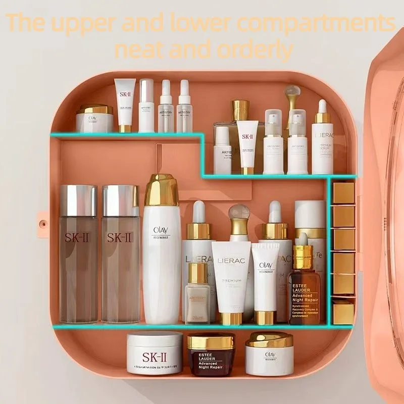 Cosmetic storage box wall-mounted punch-free dust-proof household large-capacity bathroom room bathroom storage rack 6