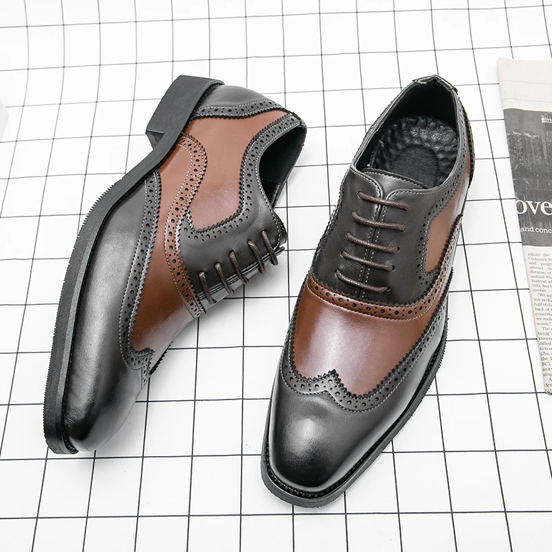 European Station Fashion Block Shoes Men Pointed Lace up Business Office Dress Shoes Banquet Wedding Size 38-48 Men