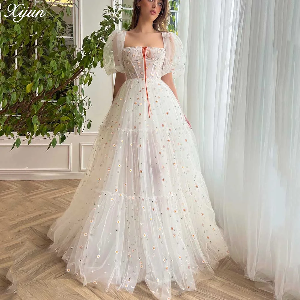 

Xijun Princess Daisy Weddding Dress Pastrol Lace Up Back A-line Prom Dress 2024 Sexy Square Collar Puff Sleeves Party Dress