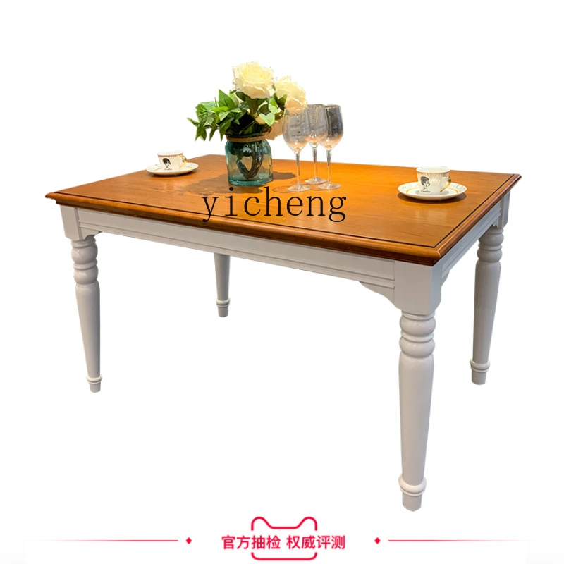 

Zk Solid Wood Dining Tables and Chairs Set Household Small Apartment Rectangular Mediterranean Dining Table