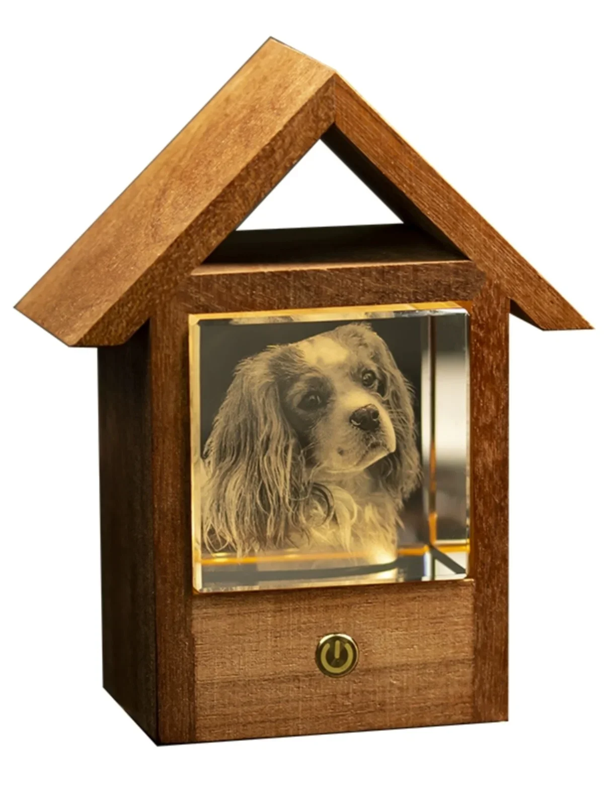 Pet Souvenirs Photo Luminous Frame Small House Crystal 3D Internal Sculpture Funeral Ashes Cats Dogs