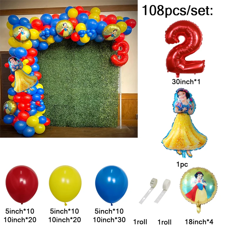 thumbnail image 1 of Kit de 108 guirnaldas de globos de Blancanieves y las princesas de Disney, globos de aluminio con números de 30 pulgadas, decoración para fiestas de cumpleaños, suministros para baby shower, 1 of 4