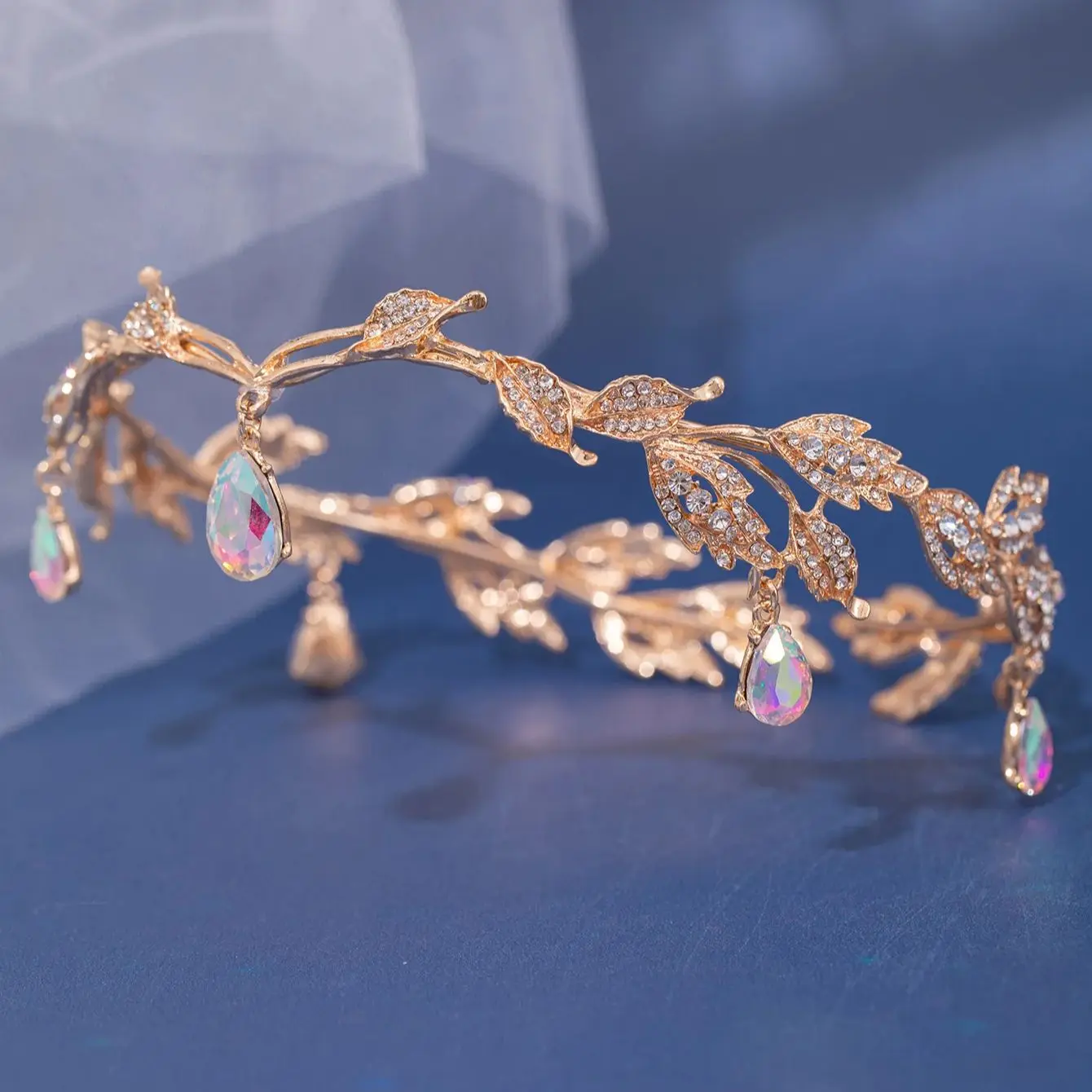 Hair Accessories Bridal Hair Accessories Crown Headband Vintage Crown Leaves Waterdrop Pendent Tiara Wedding Hairband Rhinestone Party Princess Elf Hairdress Jewelry
