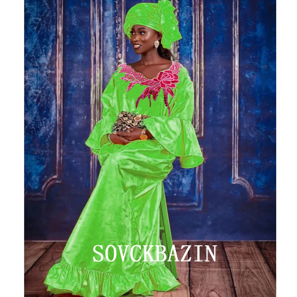 Original Basin Riche Long Dresses For Nigeria Women African Wedding Party Dashiki Soft Bazin