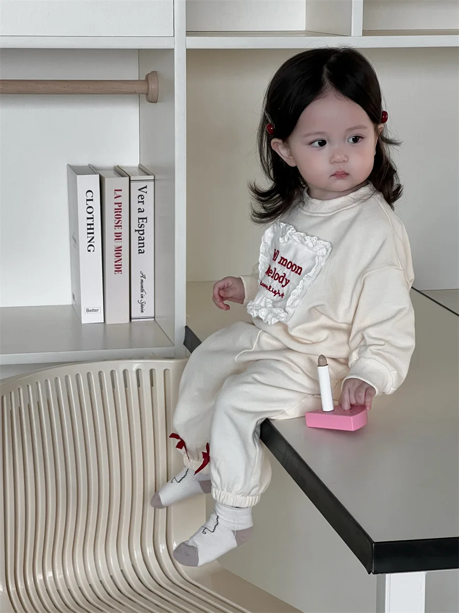 2025 Spring New Baby Long Sleeve Clothes Set Boys Girls Letter Sweatshirt + Pants 2pcs Suit Infant Toddler Casual Sports Outfits 4