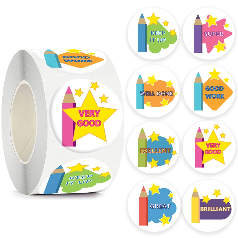 500pcs Cute Pencil Reward Sticker for Kids With Star Pattern Classroom Teacher Supplies Kawaii Motivational Children Sticker